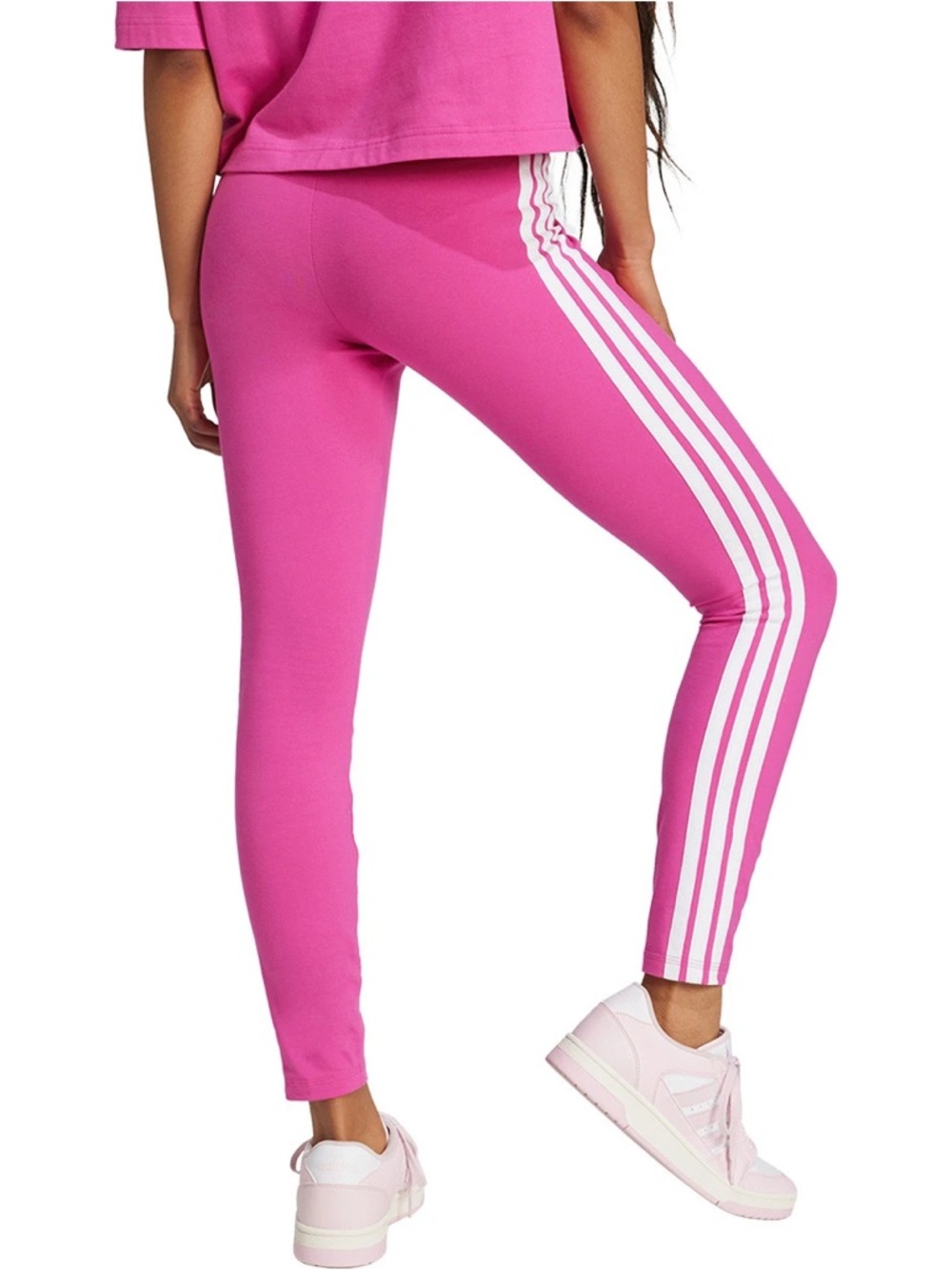 adidas Pink Athletic Leggings with White Side Stripes - Picture 2 of 6
